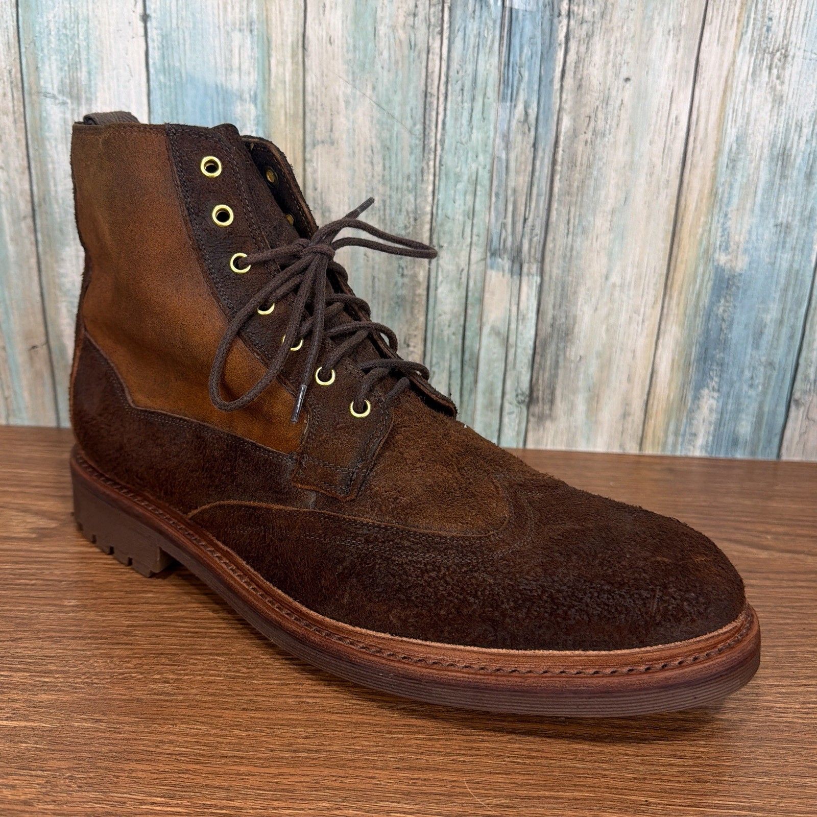 Oliver Sweeney Nelson Mens Uk 11 Us 12 Boots Brown Waxed Suede Wingtip Brogue — image 3 of 8